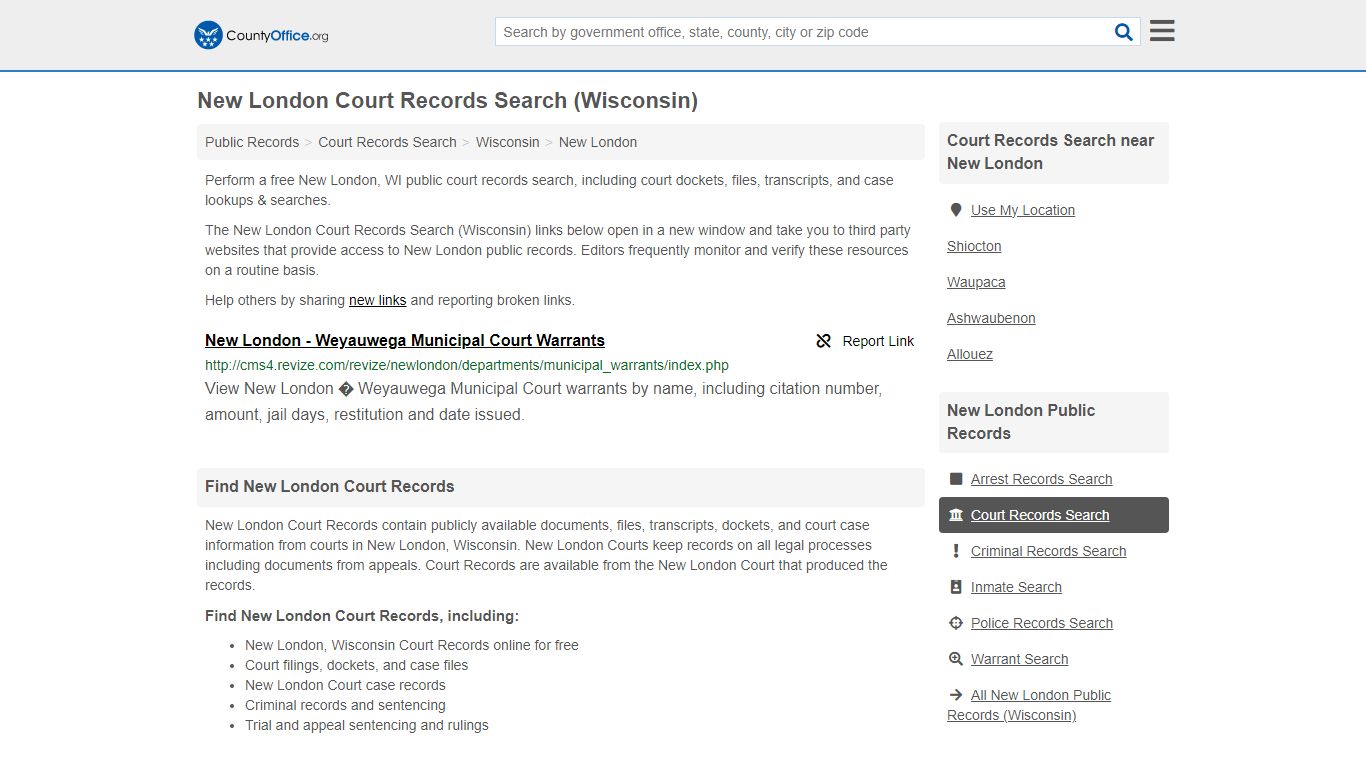 Court Records Search - New London, WI (Adoptions, Criminal, Child ...